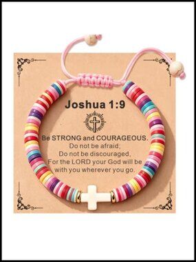 Cross Bracelet Christian Gift for Girls Women Adjustable Clay Beads